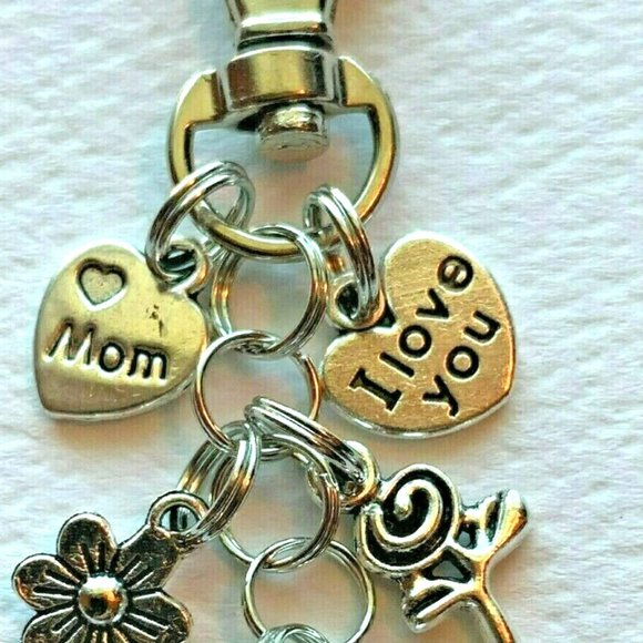 NWT Mom Mother Silver Purse Charm Key Chain Ring Engraved Heart Love Mama Floral - Picture 5 of 6